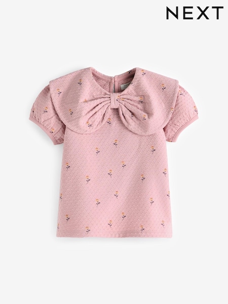 rožnata Ditsy - Textured Puff Short Sleeve Collar Top (3mths-7yrs) (N22108) | € 6 - € 7