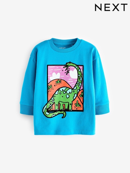 Blue Dinosaur 100% Cotton Long Sleeve Character T-Shirt (3mths-7yrs) (N22141) | AED23 - AED30
