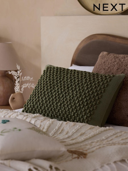Dark Sage Green 40 x 59cm Hemmingway Textured Bobble Cushion (N22163) | €10.50