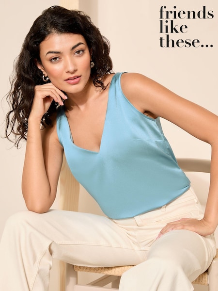 Friends Like These Dusty Blue Satin V Neck Vest Shell Top (N22211) | €11.50