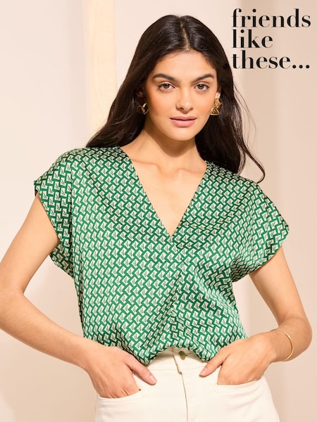 Grün - Friends Like These Short Sleeve V Neck Woven Blouse (N22266) | 20 €