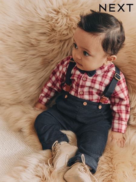 Red Check Baby 100% Cotton Shirt Trousers and Braces Set 4 Piece (0mths-2yrs) (N22272) | €26 - €28