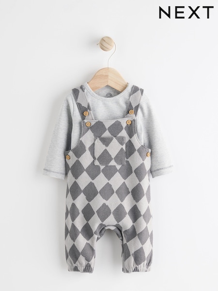 Black/White Jersey Baby Dungarees And Bodysuit Set (0mths-2yrs) (N22273) | €18 - €20