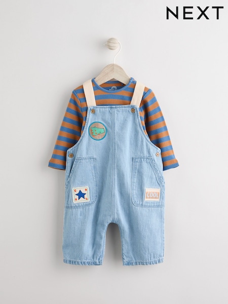Bright Varsity Baby Denim Dungarees and Bodysuit Set (0mths-2yrs) (N22275) | AED71 - AED78
