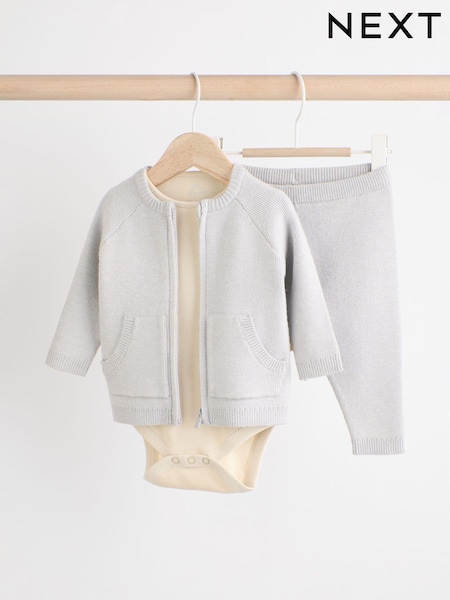siva - Knit Zip 100% Cotton Jumper And Joggers 3 Piece Set (0mths-2yrs) (N22284) | € 21 - € 22