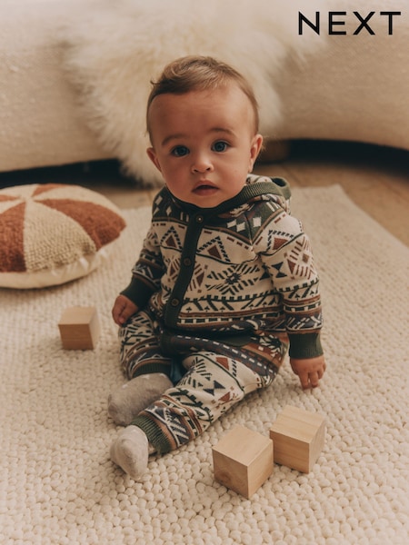 Khaki Green Baby Knitted Hood 100% Cotton Romper (0mths-2yrs) (N22298) | AED63 - AED71