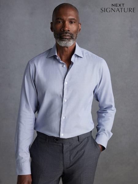 Blue Signature Textured 100% Cotton Slim Fit Single Cuff Shirt (N22471) | €12