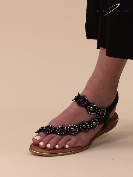Negru - Sandale Lunar Charlotte II cu pietre prețioase florale (N22809) | 167 LEI
