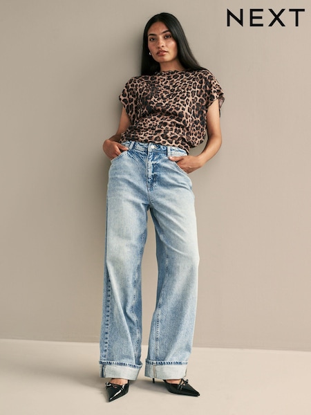 أزرق متوسط - Turn Up Baggy 100% Cotton Jeans (N22946) | ‏140 د.إ.‏