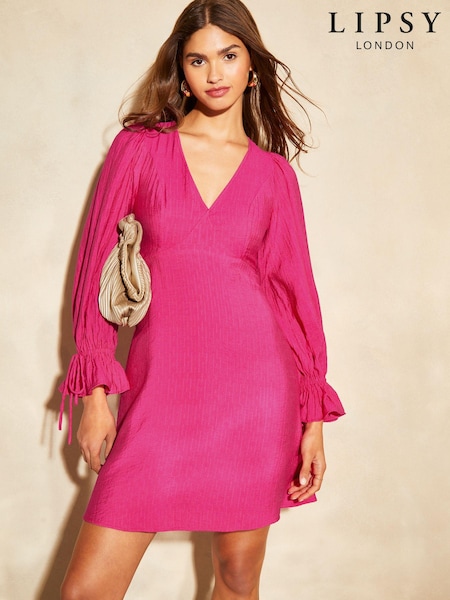 Lipsy Pink Long Sleeve Tie Back Mini Dress (N22957) | € 38