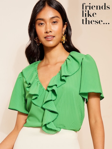 Friends Like These Ruffle Front Puff Sleeve Blouse (N22968) | ‏134 د.إ.‏