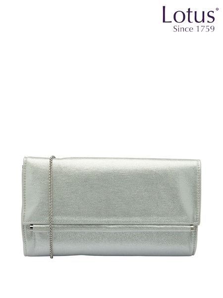 Silver - Lotus Clutch Bag With Chain (N23037) | kr735