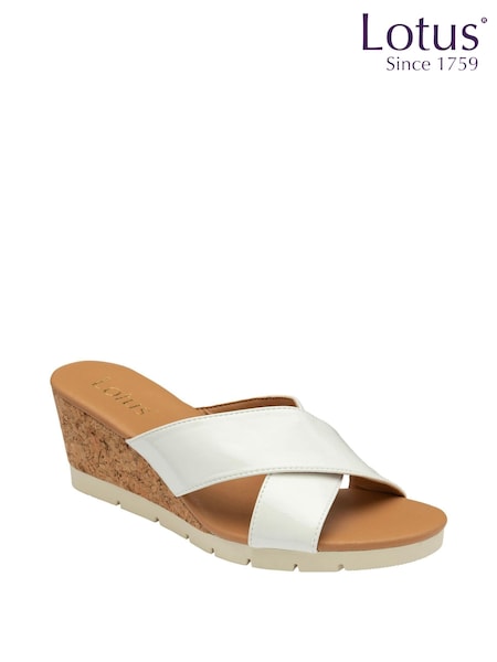 Lotus White Mule Wedge Sandals (N23042) | AED131