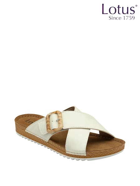 Lotus White Flat Mule Sandals (N23084) | ₪226