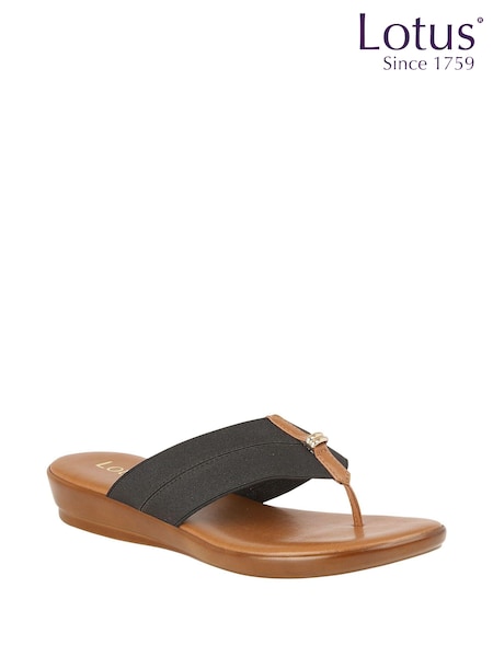 Lotus Black Toe-Post Sandals (N23098) | €64