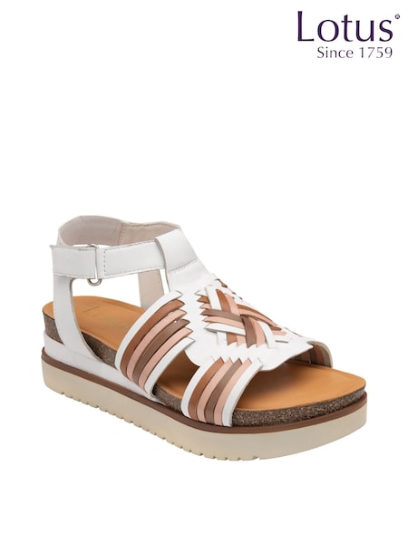 Lotus White Leather Flatform Sandals (N23122) | €41.50