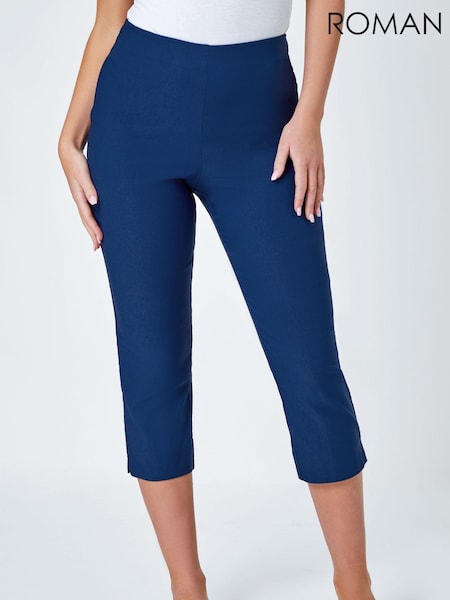 Roman Dark Blue Ground Petite Cropped Stretch Capri Trousers (N23140) | €40