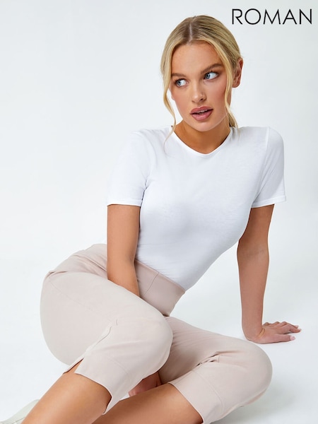 Roman Natural Chrome Petite Cropped Stretch Capri Trousers (N23177) | €40