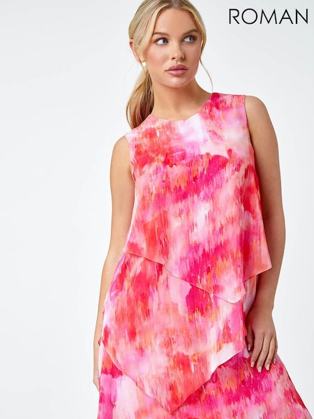 Roman Pink Abstract Tiered Chiffon Dress (N23184) | €31