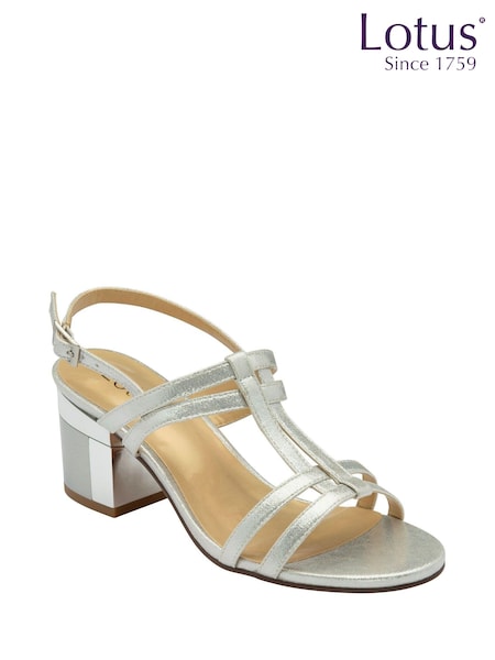 Lotus Silver Slingback Block-Heel Sandals (N23198) | €50