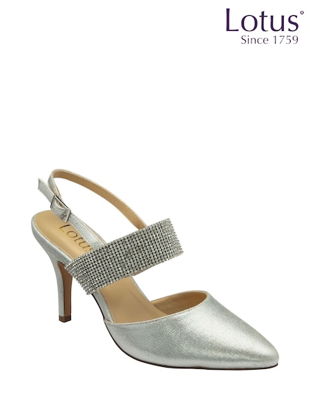 Lotus Silver Slingback Court Shoes (N23220) | €100