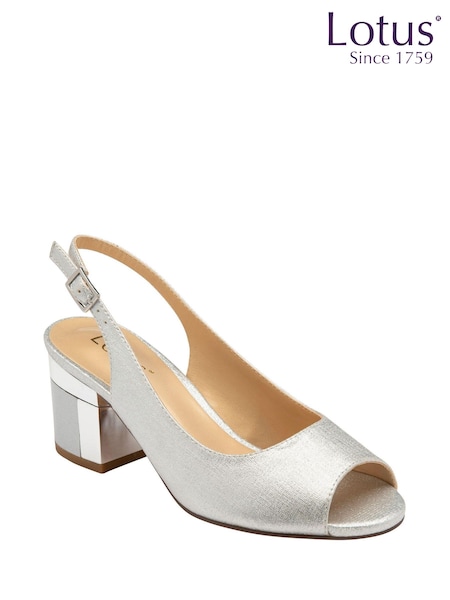 Lotus Silver Slingback Block-Heel Shoes (N23229) | ₪327