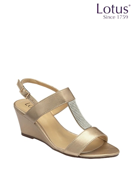 Lotus Gold Slingback Wedge Sandals (N23250) | AED189