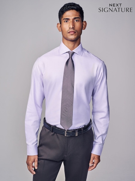 Lilac Purple Slim Fit Signature Single Cuff Texture Pima Cotton Shirt With Cutaway Collar (N23251) | AED136