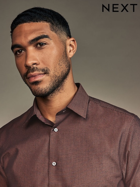 Chocolate Brown Slim Fit Trimmed Easy Care Single Cuff Oxford Shirt (N23265) | €11
