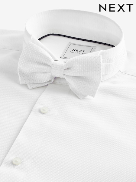 White/White Bow Regular Fit Single Cuff 100% Cotton Shirt And Bow Tie (N23268) | €18
