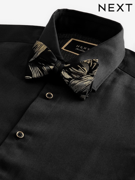 Black Swirl Bow Slim Fit Single Cuff 100% Cotton Shirt And Bow Tie (N23289) | 94 QAR