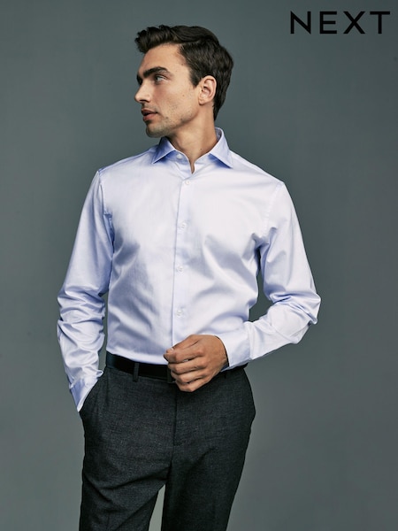 أزرق - Signature Slim Fit Single Cuff 100% Pima Cotton Shirt With Sateen Finish (N23290) | ‏158 د.إ.‏