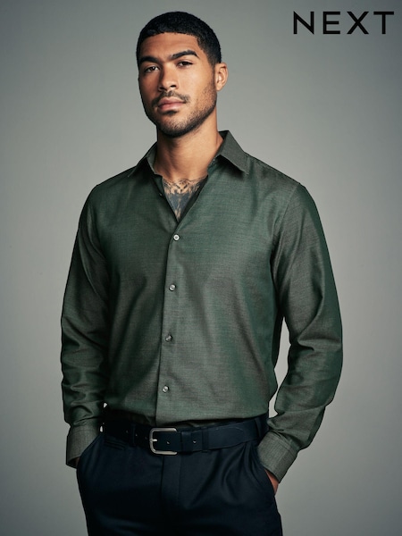 Forest Green Regular Fit Trimmed Easy Care Single Cuff Oxford Shirt (N23293) | €17