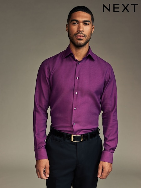 Purple Slim Fit Trimmed Easy Care Single Cuff Oxford Shirt (N23295) | €17
