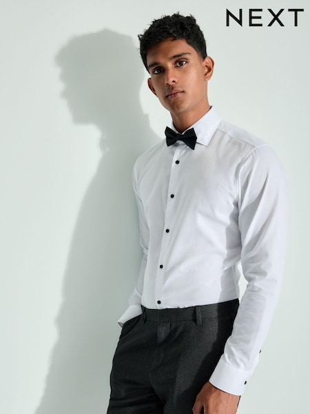 White Textured/Black Slim Fit Double Cuff Shirt And Bow Tie Pack (N23303) | €39