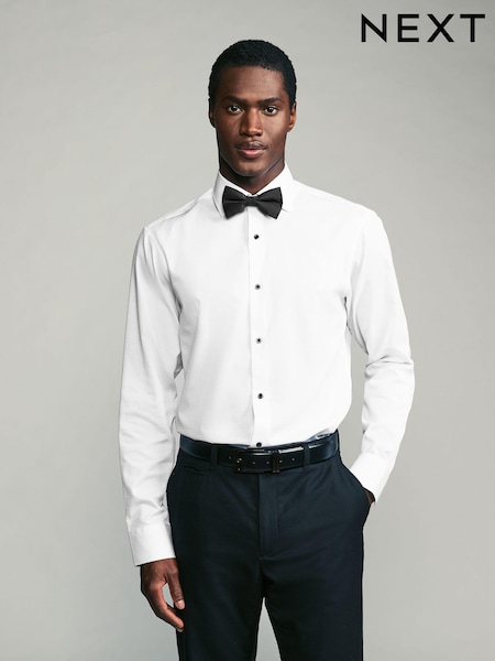 White Textured/Black Bow Tie Regular Fit Single Cuff Shirt And Bow Tie Pack (N23305) | 168 QAR