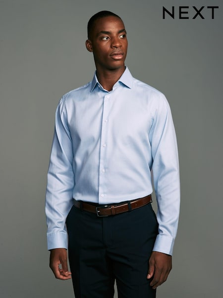 Light Blue Regular Fit Textured 100% Cotton Poplin Long Sleeve Single Cuff Shirt With Cutaway Collar (N23306) | €23