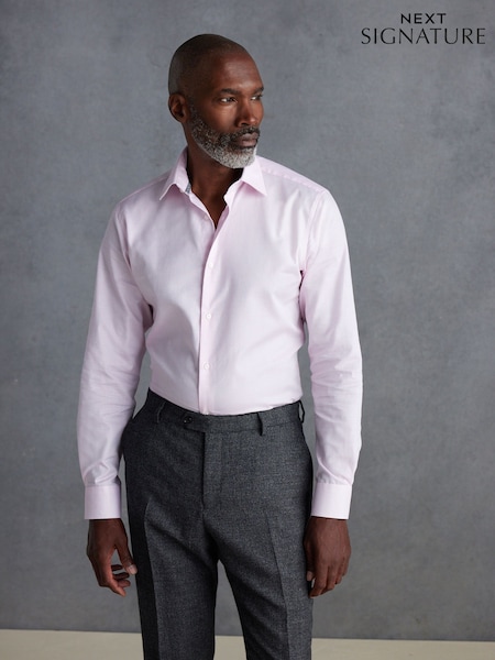 Light Pink Slim Fit Signature Premium 100% Cotton Textured Long Sleeve Single Cuff Shirt (N23311) | €19