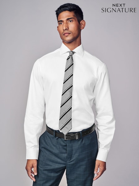 White Slim Fit Signature Single Cuff Texture Pima Cotton Shirt With Cutaway Collar (N23312) | 128 QAR