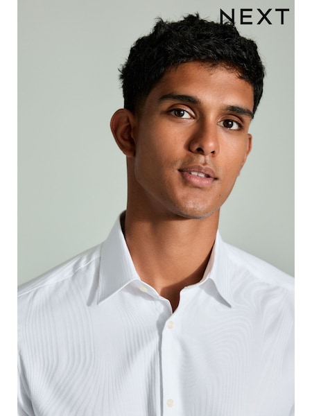White Swirl Jacquard Slim Fit Single Cuff Occasion 100% Cotton Shirt (N23318) | 89 QAR