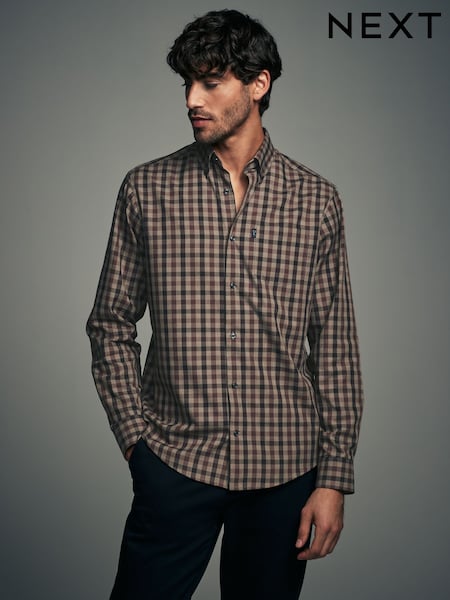 Brown Gingham Regular Fit Easy Iron Button Down Oxford Shirt (N23319) | €19
