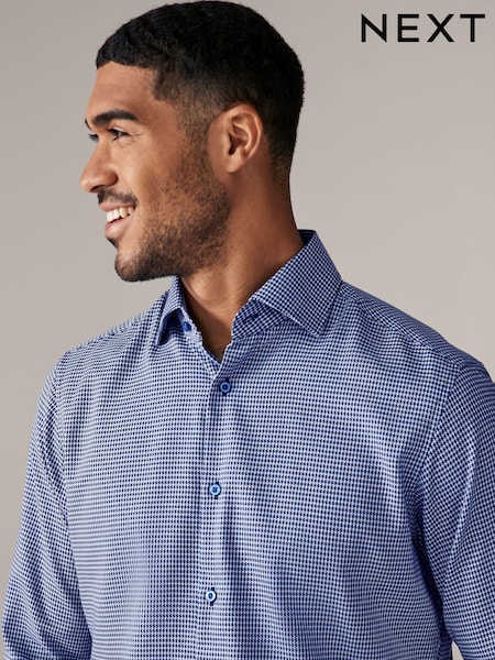 Blue Slim Fit 100% Cotton Textured Single Cuff Shirt With Cutaway Collar (N23331) | €18