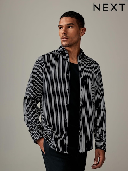 Black/White Stripe Regular Fit Cotton Formal 100% Cotton Shirt With Sateen Finish (N23347) | €15