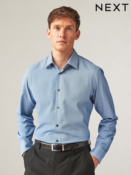 Blue Slim Fit Easy Care Textured Single Cuff Shirt (N23351) | AED79