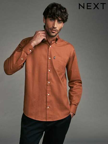 Rust Brown Regular Fit Button Down Easy Iron Oxford Shirt (N23360) | R$ 240
