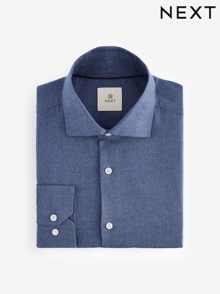 Navy Blue Regular Fit Brushed Flannel Single Cuff Formal 100% Cotton Oxford Shirt (N23362) | €19