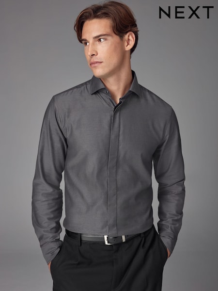 Charcoal Grey Regular Fit 100% Cotton Twill Long Sleeve Single Cuff Shirt (N23380) | € 27