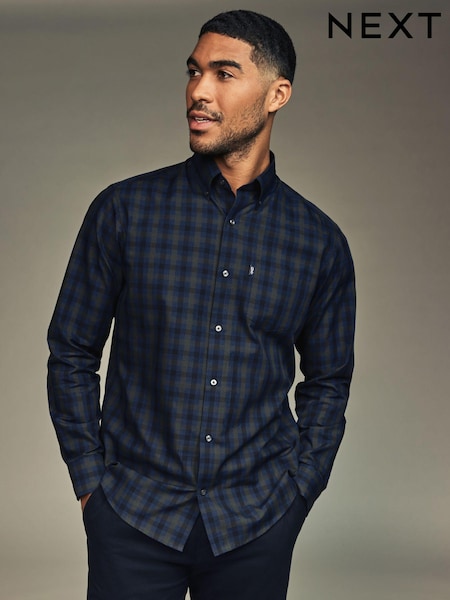 Black Watch Gingham Regular Fit Easy Iron Long Sleeve Single Cuff Oxford Shirt (N23391) | $39
