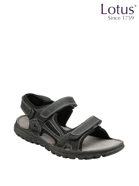 Negro - Lotus Leather Open-Toe Sandals (N23451) | 71 €