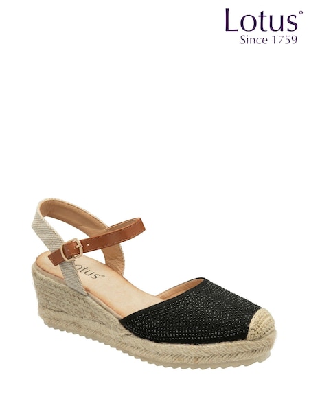 Lotus Black Espadrille Wedge Sandals (N23457) | $72
